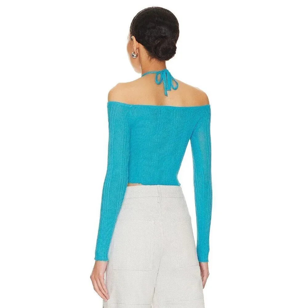 superdown Reina Cut Out Knit Top in Aqua Blue